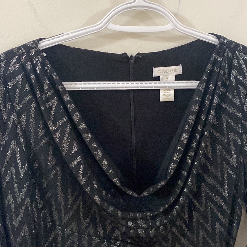 Cache Black Metallized Zigzag Patterned Draped Sh… - image 4